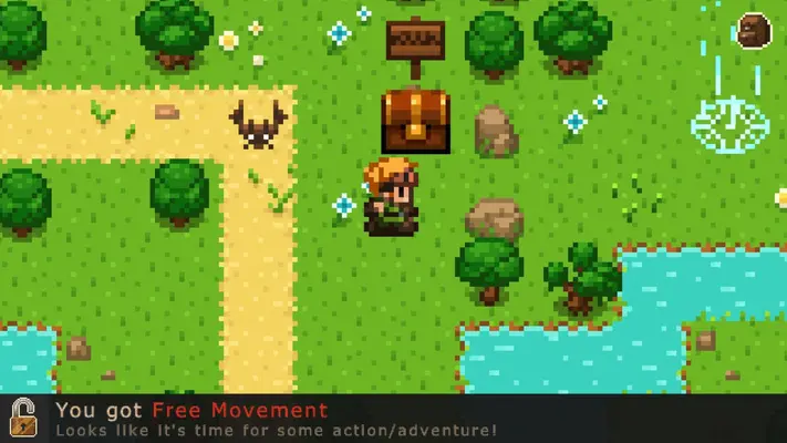 Screenshot of Evoland showing the moment you get free movement in full colour.