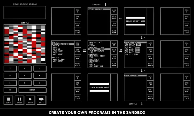 Screenshot of TIS-100 showing the video console.