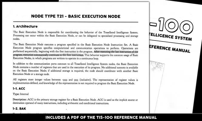 Screenshot of TIS-100 showing the manual.